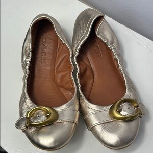 Coach Gold Metallic Flats with Gold Buckle Women's